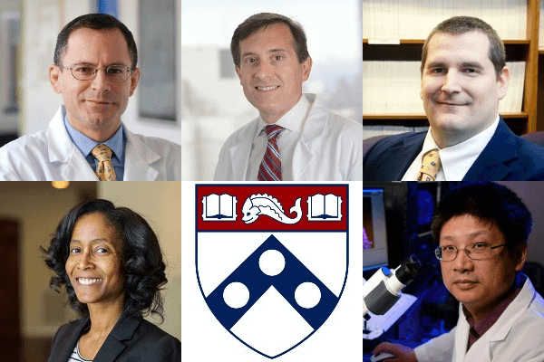 The National Academy of Medicine welcomed 100 new members in their class of 2020, including five from Penn: from top left: William Beltran, Ronald Paul DeMatteo, Matthew McHugh, Raina Merchant, and Hongjun Song.