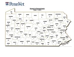 Map showing Penn Vet alumni distribution in Pennsylvania