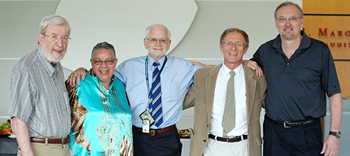 (From left) Professor Emeritus Adrian Morrison, Graziella Mann, Dr. Richard J. Ross, Dr. Leszek Kubin, and Dr. Larry D. Sanford.