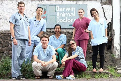 Dan Admas, at left, and other veterinary students with Darwin Animal Doctors in the Galapagos Islands.