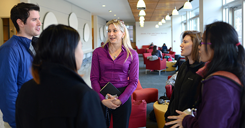 Dr. Mary Bryant speaks with students between lectures
