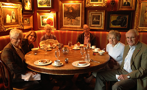 From left to right: Sandra Koenig, Assistant Dean of Advancement Carol Pooser, Penn Vet Dean Joan Hendricks, Andy Elser, V’87, Lillian Giuliani, V’57, and Charles Koenig, V’57.