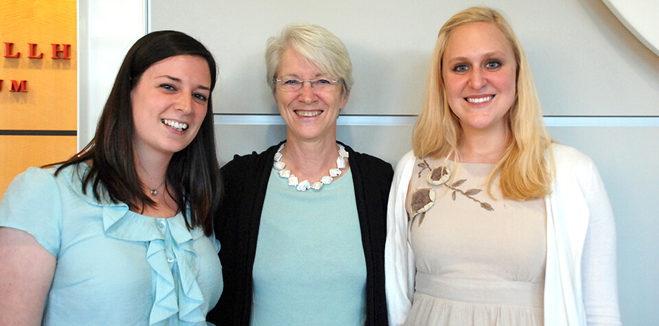 Dean Hendricks with Shannon Kerrigan, at far left, and Audrey Barker, recipients of the 2012 Student Inspiration Awards.
