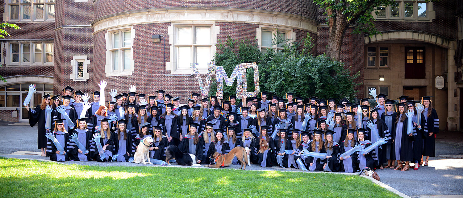The Class of 2019 assembled in the Old Vet Quad courtyard before attending the larger University of Pennsylvania commencement ceremony.