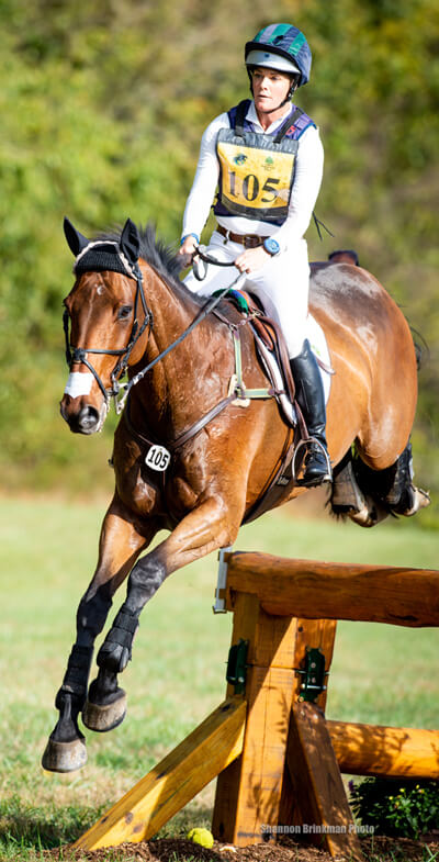 Rider Liza Horan and her horse Flip Flop had a mysterious accident at Fair Hill International. Liza walked away unharmed. Flip Flop suffered injuries while fleeing the course. Photo by Shannon Brinkman.
