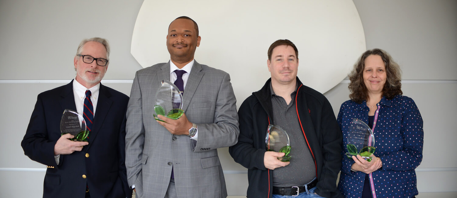 Penn Vet winners of the Green Purchasing Award. (Left to right) Smith Ragsdale, Justin Henderson, Raymond Skwire, and Christine Paris. Not pictured: Jerry Cheng.