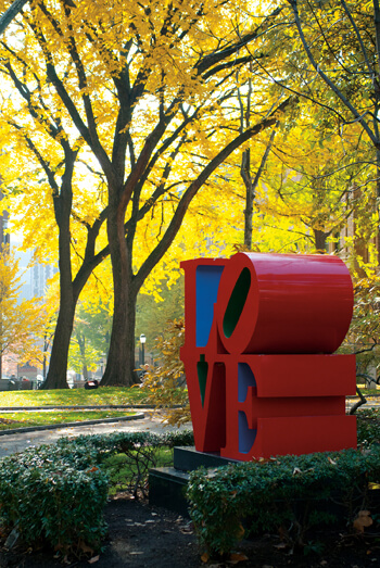 In 1999, the University of Pennsylvania installed Robert
Indiana’s iconic LOVE sculpture. Over the past two decades,
it has become a symbol of hope, unity, and community