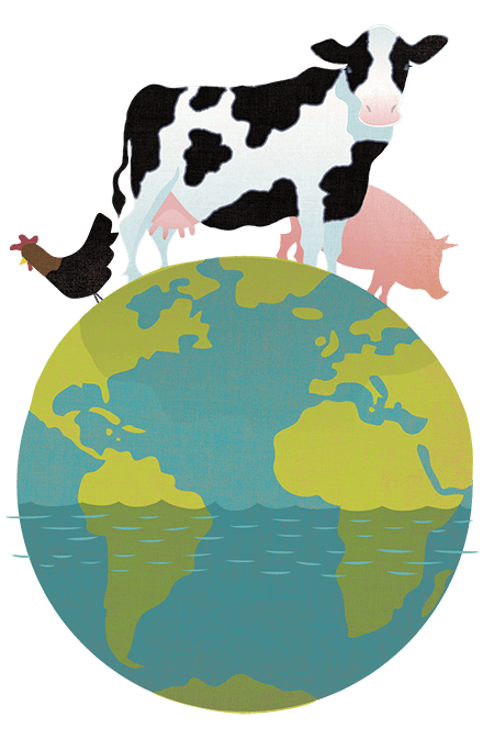 Illustration of livestock standing on Earth by Rocco Baviera