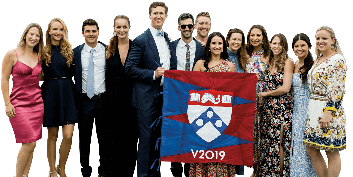 Photo of members of the Class of 2019 displaying the flag at a wedding in Westbrook, CT. 