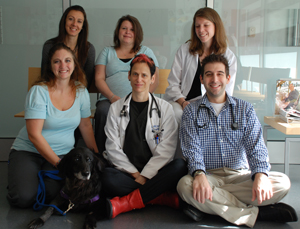 Nero surrounded by his doctors and nurses. Clockwise from back left: Dr. Michelle Giuffrida, Kim Todd, Dr. Pascale Salah, Dr. Joseph Jacovino, Dr. Lili Duda, and Stephanie Corsi.