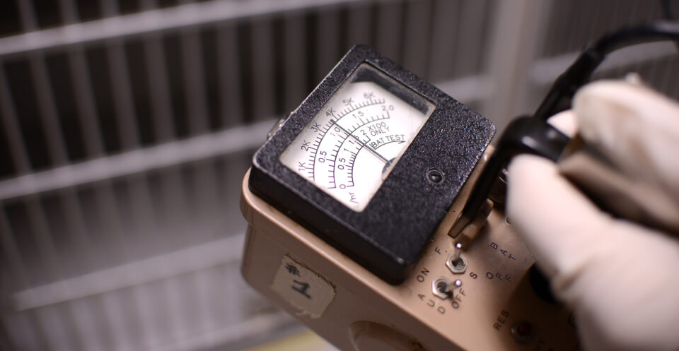 A Geiger counter is used to measure Church’s radiation levels