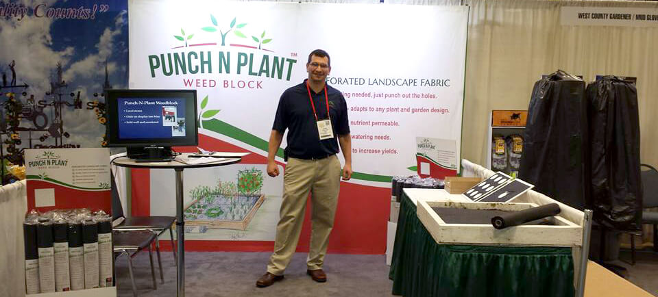 Dr. David Levine displays his Punch N Plant Weed Block system.