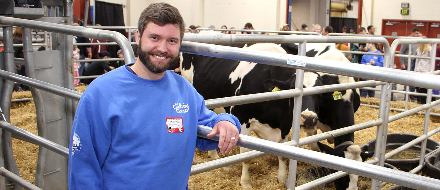 Field Service veterinarian Mike Pesato spent a shift overseeing cows on the verge of birth at the Farm Show’s Calving Corner.