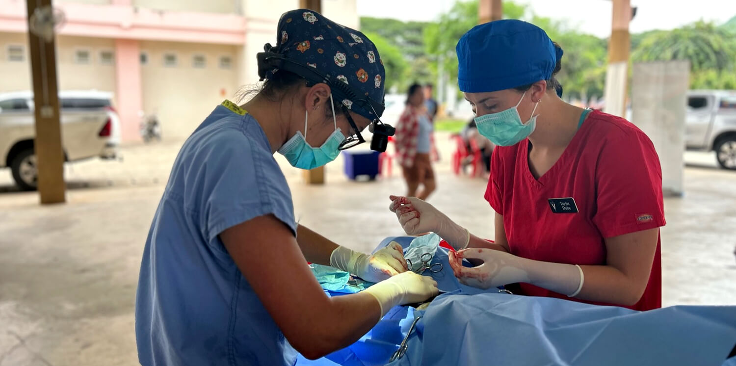 surgery being performed by Allison Oakes and Taylor Dube in Chanthaburi