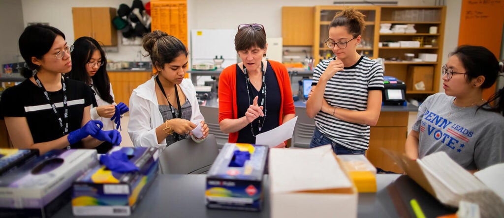 A person teaching a group of students.