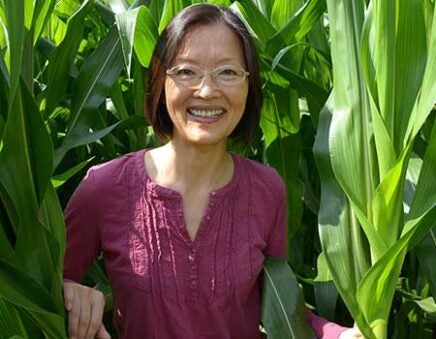 Faculty standing in corn field