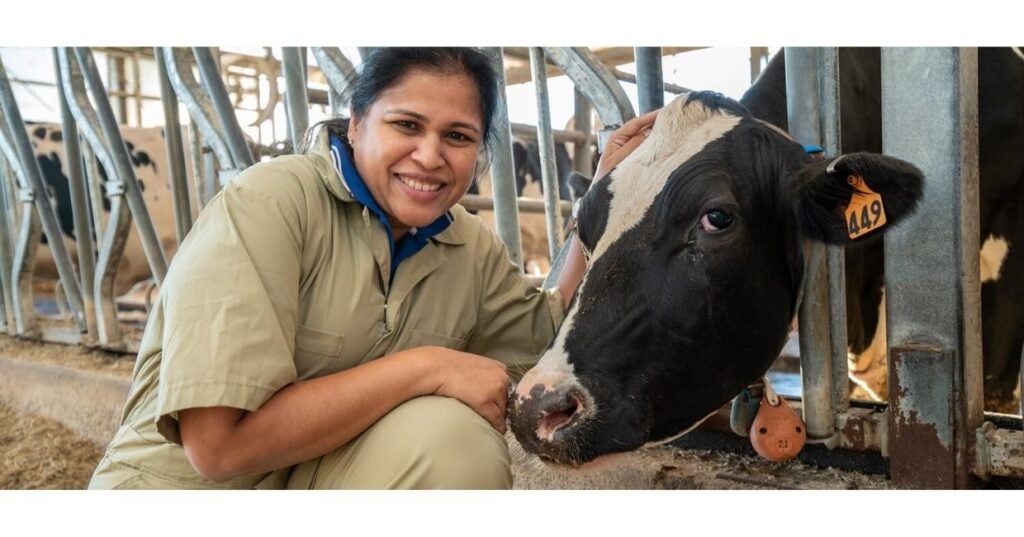 Dipti Pitta with a cow.