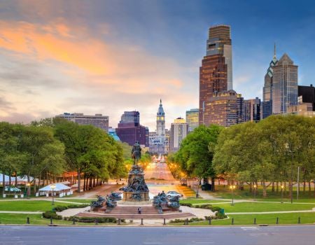 philadelphia skyline at sunset
