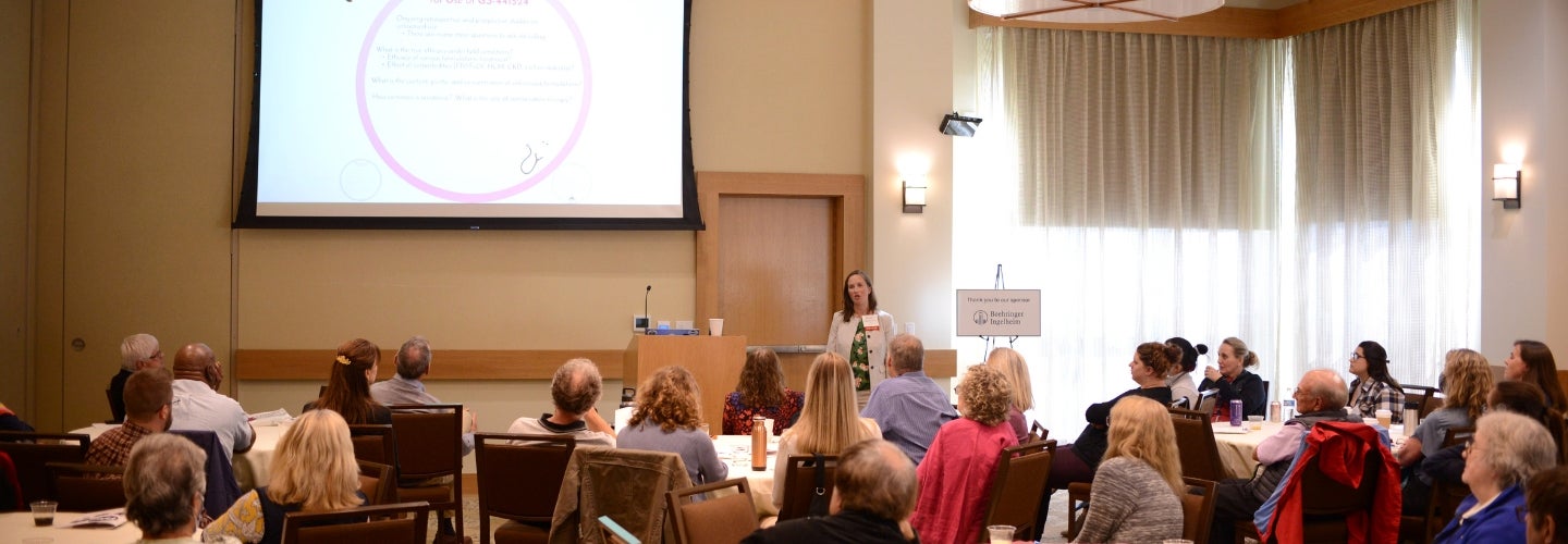 A person is giving a presentation to a group of people.
