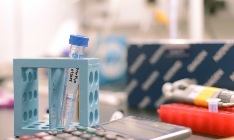 Test tube on a desk in a laboratory