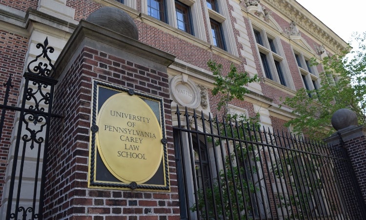 The outside entrance of the Penn Law school.